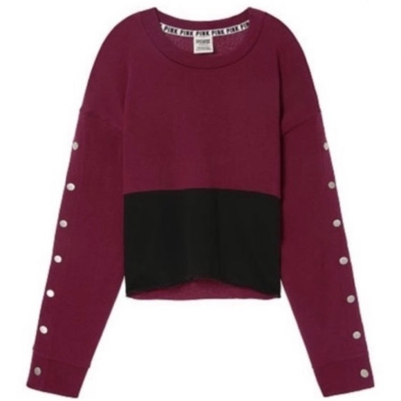 New~Victoria’s Secret LovePink Cropped Sweatshirt Top~snap sleeve design Lg - Picture 2 of 5